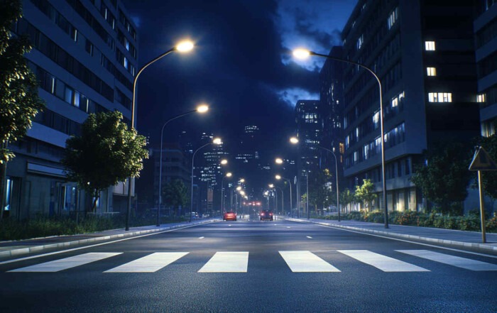 modern_city_street_at_night_illuminated_by_sleek_LED street light