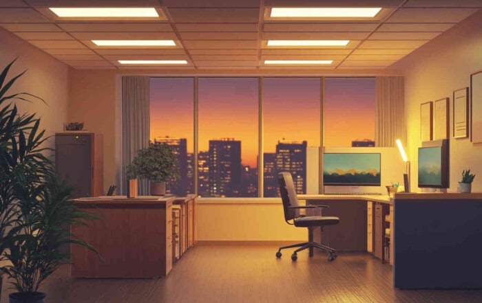 A_modern_office_space_illuminated_by_sleek_LED_panel_light