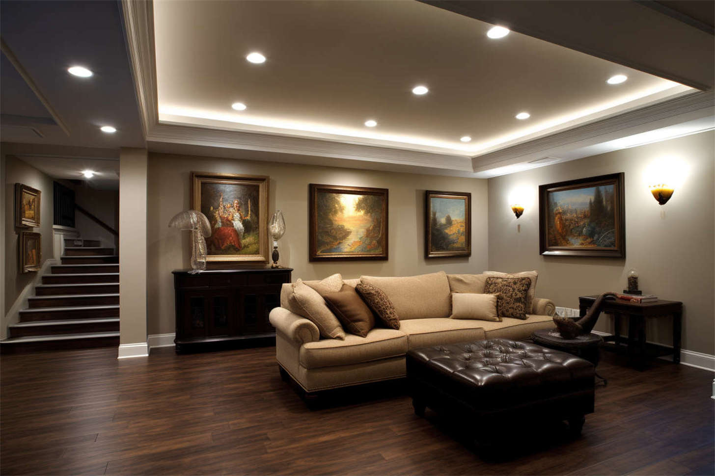 Durable_basement_with_bulkhead_lights