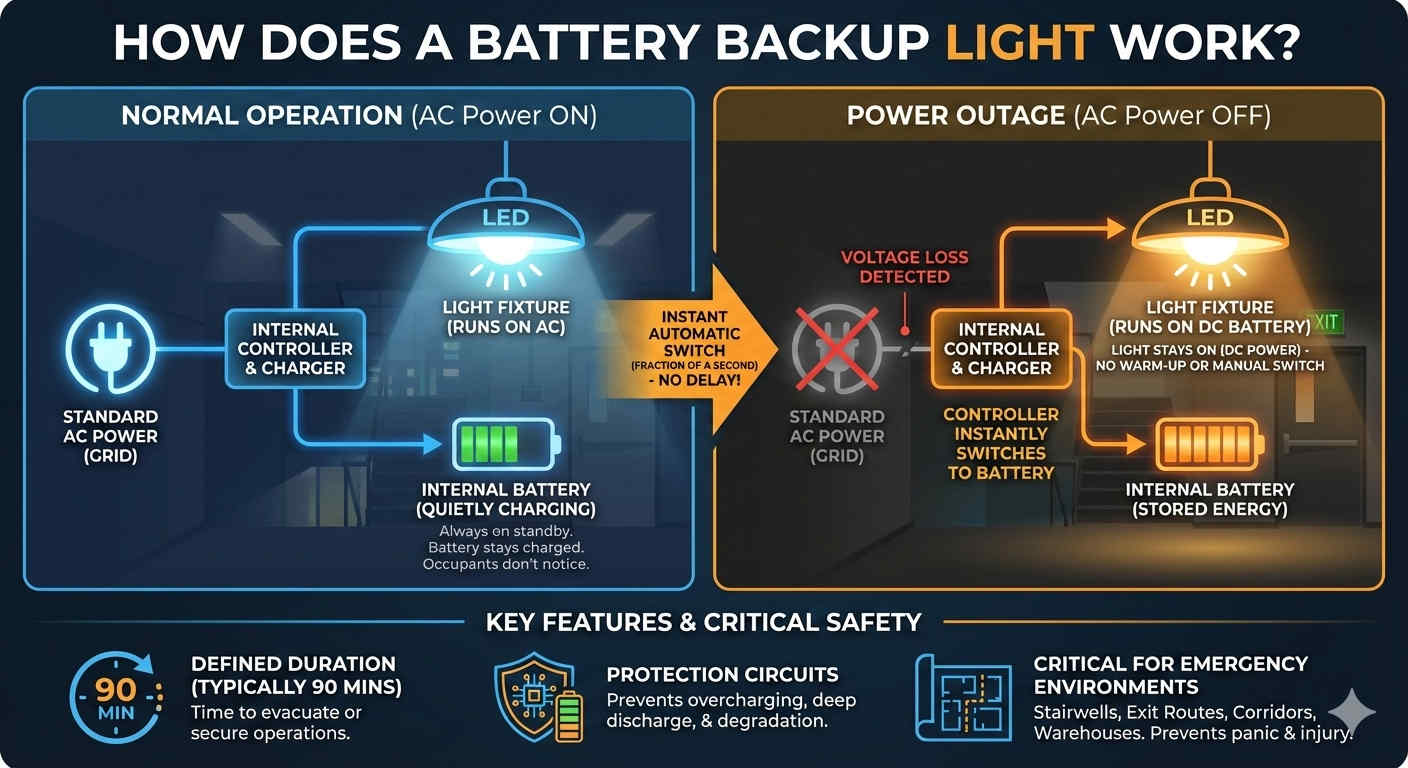 How does a battery backup light work
