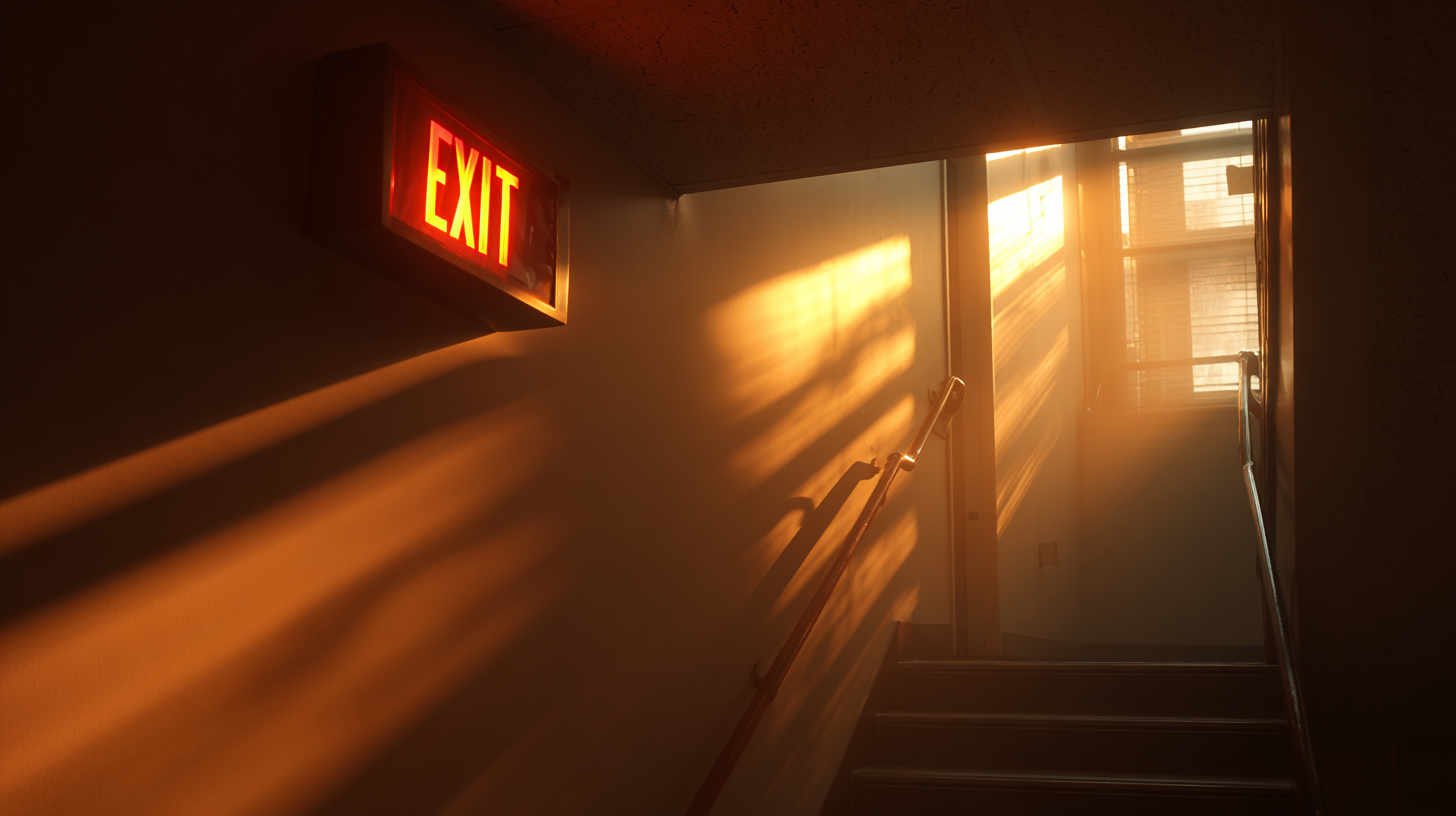 LED_exit_sign_with_battery_backup_glowing_brightly