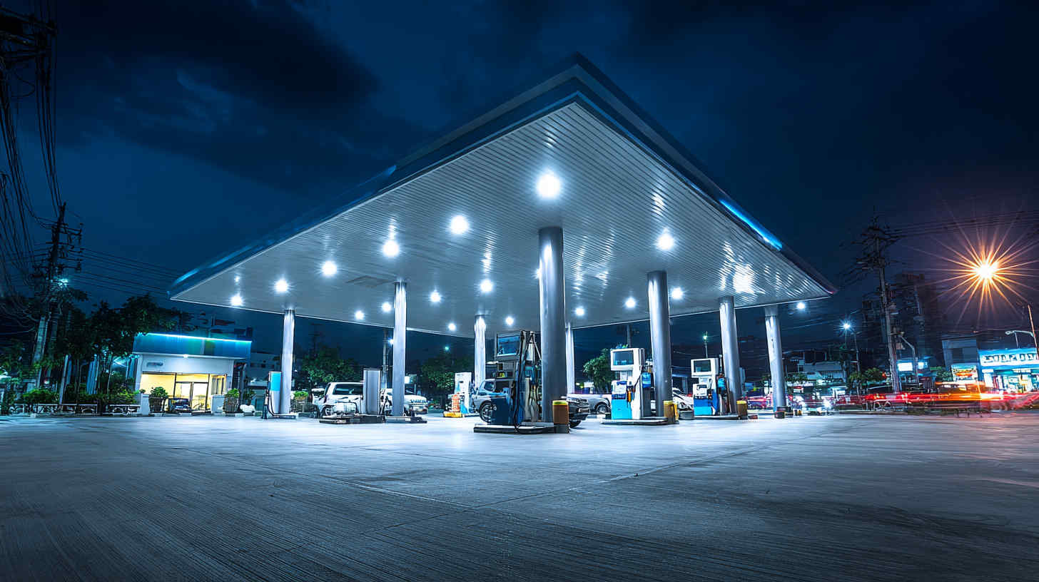 gas_station_with_tall_LED_pole_lights_illuminating