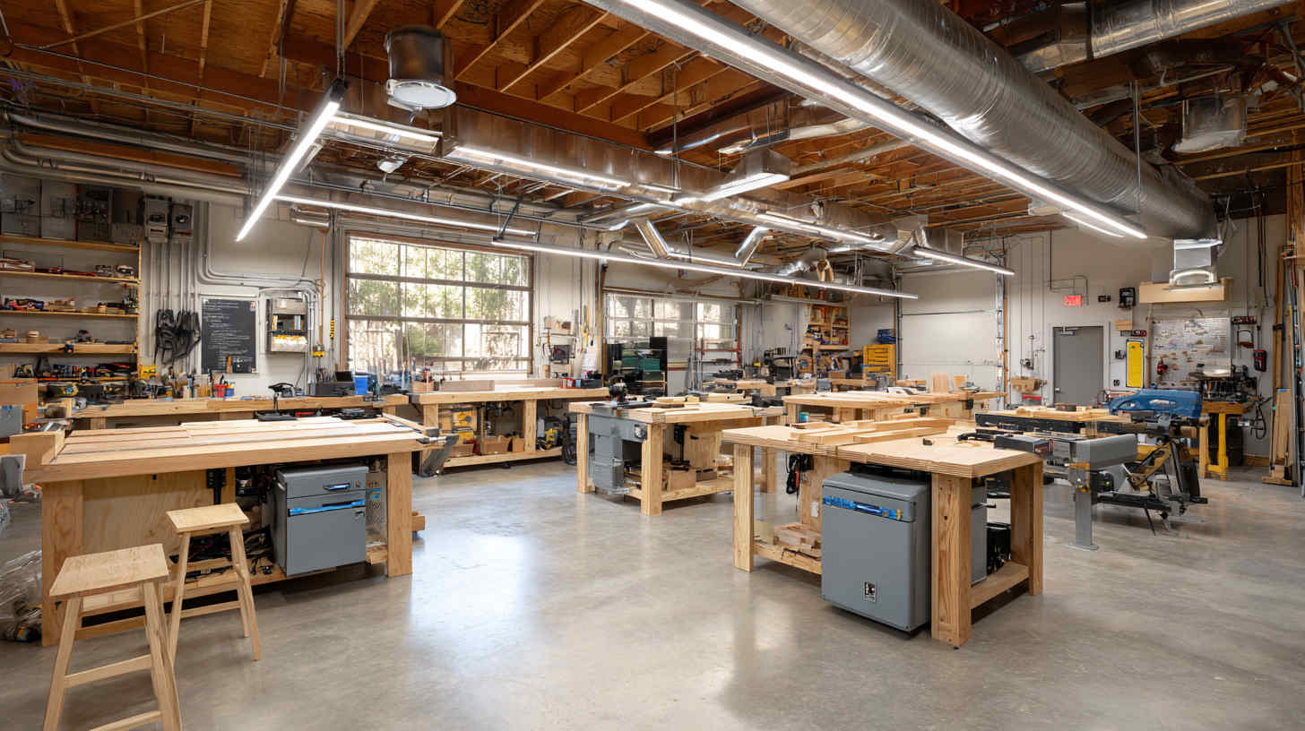 pole_barn_workshop_with_linear_LED_fixtures_mounted_on_the_ceiling