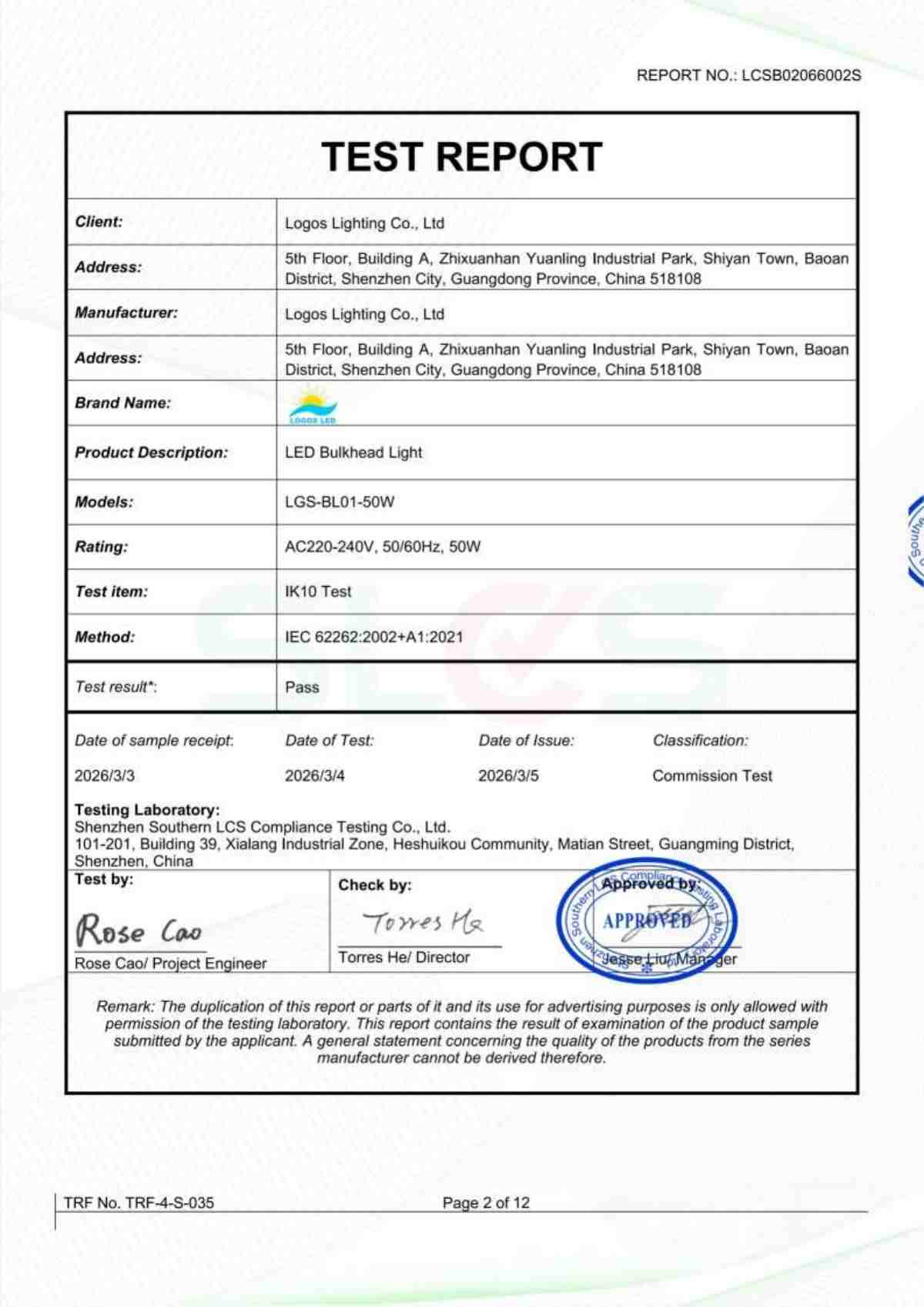 LogosLED IK10 Report for LED Bulkhead Light_02